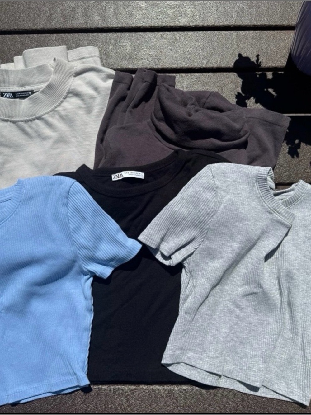 Zara Gray, Black, Light Blue Ribbed Crewneck Tops